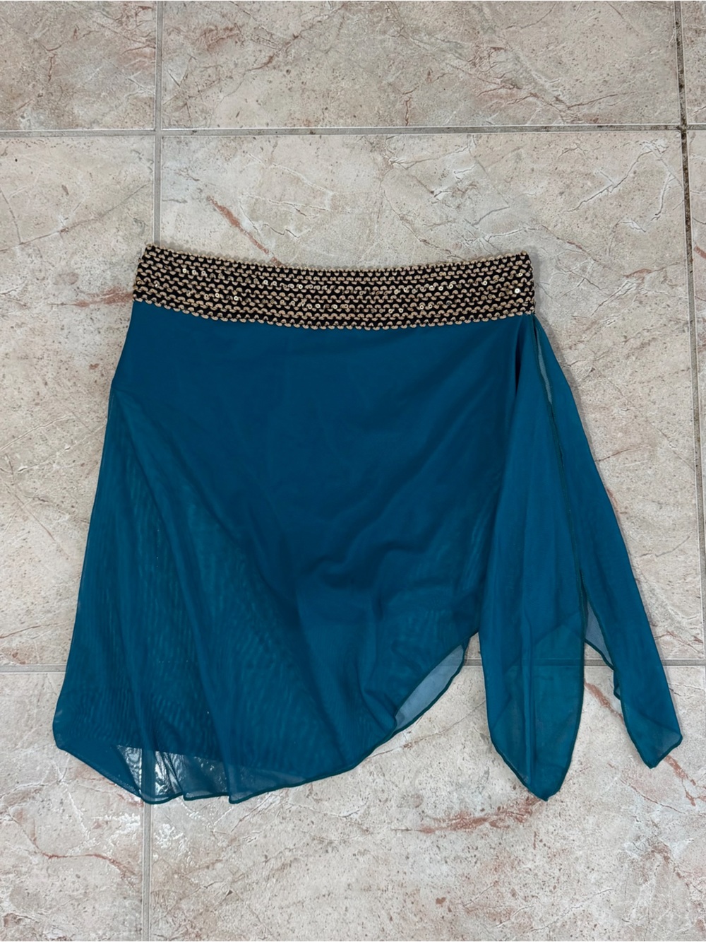 Teal A-Line Chiffon Skirt with Embellished Waistband